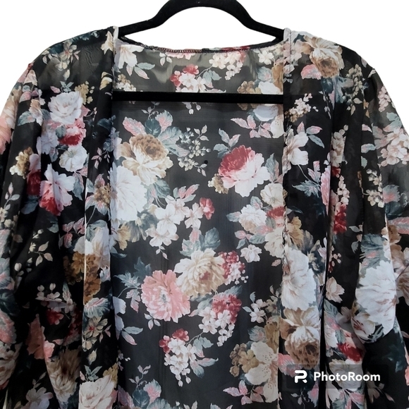 ONE SIZE Floral Kimono Bell Sleeves Beachy Boho Summer Coverup - Picture 3 of 5